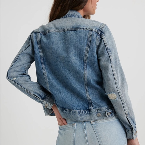 Lucky Brand ‘Tomboy Denim Trucker’ Distressed Denim Jacket in ‘Cumberland River’ - Picture 5 of 13
